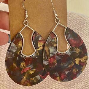 💐5/25 extra large bold colorful acrylic gold tone teardrop earrings
